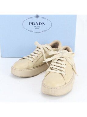 Prada Leather Low Cut Sneakers Lace Up Shoes Flat